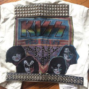 Vintage KISS Army White Leather Jacket small